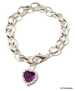 Purple Heart Kids Girls Child Belcher Clip On Charm Bracelet  