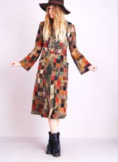 Vtg PATCHWORK LEATHER Hippie Gypsy BELL Sl Hand CRAFTED Dress Coat 