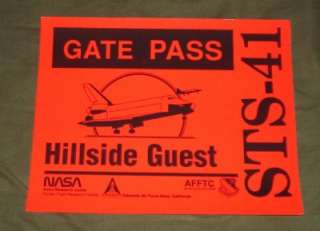 NASA GATE PASS STS 41 SPACE SHUTTLE DISCOVERY HILLSIDE EDWARDS AFB 