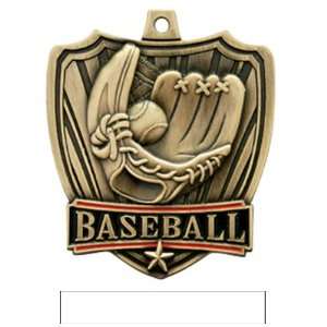  Custom Baseball Medals GOLD MEDAL / WHITE RIBBON 2.5 SHIELD Custom