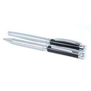   Black/Silver Fountain & Ball Point Pen Set In Gift Box Office