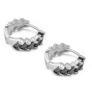  Sterling Silver Black CZ Huggie Hoop Earrings Jewelry