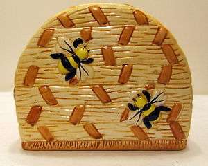 Youngs Ceramic Honey Bee & Hive Napkin Holder 1997 Chip & Crack 