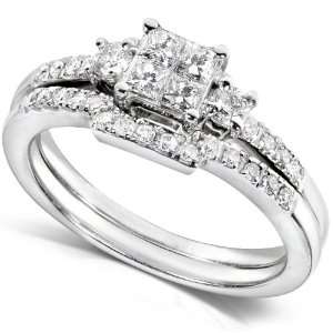  1/2 Carat TW Princess Diamond Wedding Ring Set in 14k 