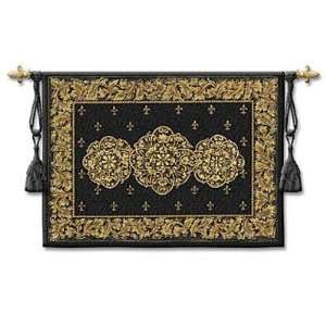 Black Medallion Tapestry Wall Hanging w/ Fleur de Lis Rod & Tassels