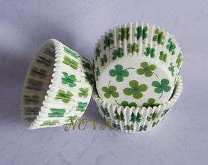 50 Lucky Green clover white cupcake cake liners baking paper cup 