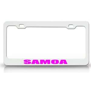SAMOA Country Steel Auto License Plate Frame Tag Holder White/Pink