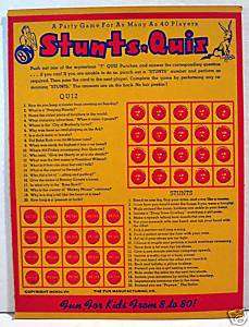 1950s Party Stunts Punch Board Fun Mfg Old Store Stock  