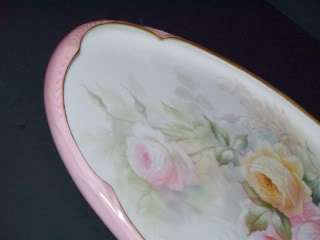 Sazerat and Blondeau Limoges Antique Hand Painted Roses Tray 1890s 17 