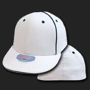    WHITE BLACK BASEBALL PIPED FLEX FIT FITTED CAP HAT 