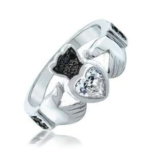  Bling Jewelry .925 Sterling Silver Black CZ Claddagh Ring 