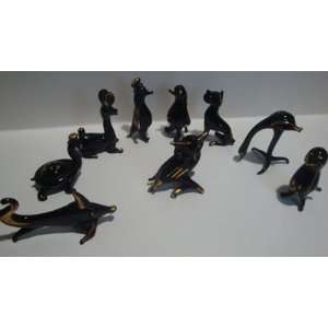  Set of 9 Blown Glass Animal Figurines 