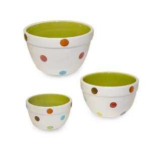  Terramoto Ceramic 3 Piece Polka Dots Prep Bowl Set, Multi 