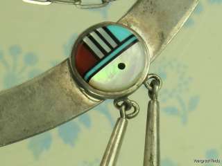 VINTAGE TEME NAVAJO STERLING SILVER ZUNI TURQUOISE CORAL SUNGOD 