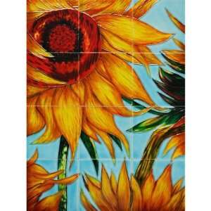   Art Sunflowers Detail Mural Wall Tiles   18W x 