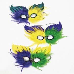 Mardi Gras Two Tone Feather Half Masks   Costumes & Accessories 