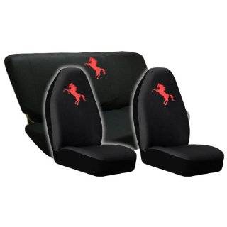 4pc Black High Back Seat Covers and Bench Cover with Red Mustang Horse 