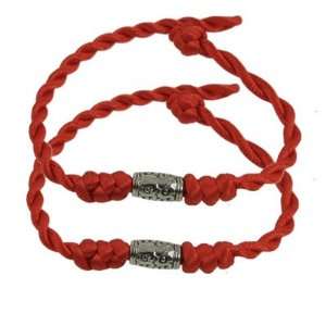   Engraved Metal Decor Braided Red Rope String Bracelet 2 Pcs Jewelry