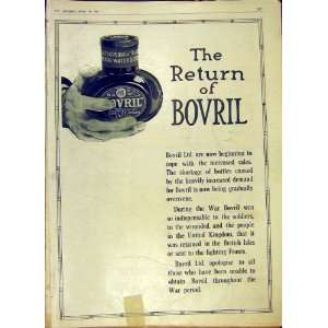  Bovril Advert Bottle War Old Print 1919