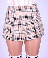 Beige Tartan Check Plaid Pleated Mini Skirt  