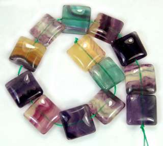 15mm Natural Colorful Fluorite Square Beads 13pcs  