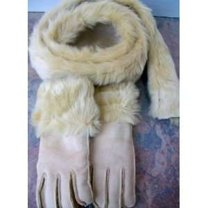 Fashionable , Neck Wear, Scarf and Gloves Set, Tan Real Warm, Winter 