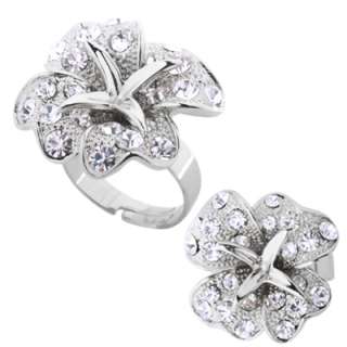 Bloomed Flower Rhinestone Cocktail Ring Size 6 7 8 or 9  