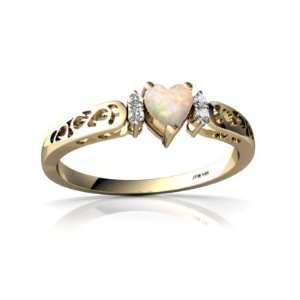    14K Yellow Gold Heart Genuine Opal Filligree Ring Size 4.5 Jewelry