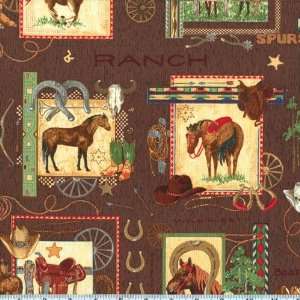  45 Wide Back In The Saddles Sampler Brown Fabric By The 