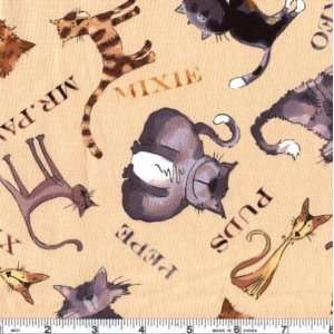 45 Wide Playful Cats Tan Fabric By The Yard Arts 