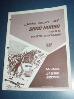 1969 Johnson Skee Horse Snowmobile Parts Catalog J1592 J2096 16 HP 