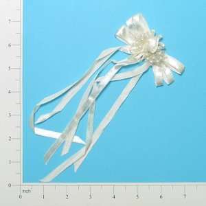  Bridal Ribbon Bow with Rosette and Pearls Applique 