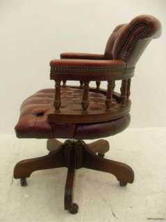   Lovely Large Antique Mahogany Red Captains Office / Desk Chair  