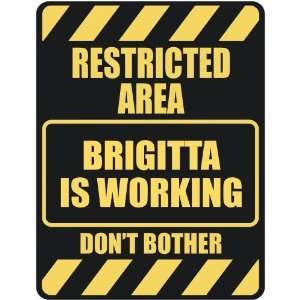   RESTRICTED AREA BRIGITTA IS WORKING  PARKING SIGN