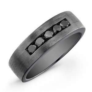   Rhodium Mens 5 Stone Black Diamond Ring (3/4cttw) Size 10.5 Jewelry
