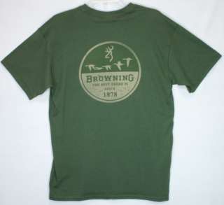 Browning T Shirt Olive Vintage Flight Buckmark Deer Logo Duck Hunting 