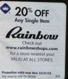 20% off at RAINBOW clothing coupons  