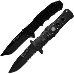  Dark Tactician Set of 2 Tactical Black Folding Knives 