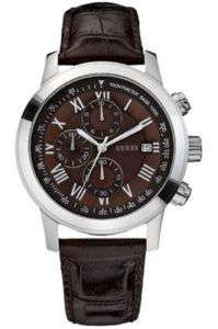 Guess Mens Boulevard Brown Leather Chronograph Watch  