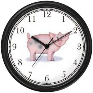  Pink with Brown Spots Pig Cartoon   JP Wall Clock by 