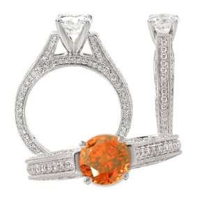 18k lab created 6.5mm round padparadscha color #4 engagement ring 