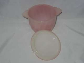 VINTAGE FIRE KING PINK SWIRL SUGAR BOWL WITH LID 50S  