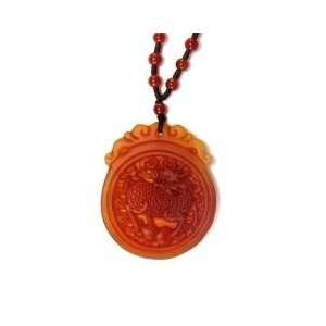   Indian Design Natural Red Agate Unicorn Pendant with Beaded Necklace