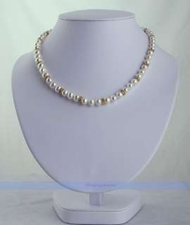 14K Gold GP Clasp 7mm Freshwater White Pearl Necklace  