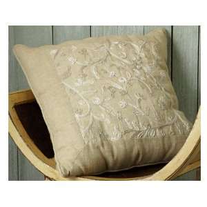  Crewel Embroidered Burlap Pillow 24 X 24 Oatmeal
