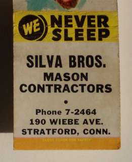 1950s Matchbook PinUp Silva Bros. Mason Stratford CT MB  