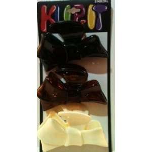 Klip It Large Sturdy Claw Jaw Clips Bow Shape (3 pack black, brown 