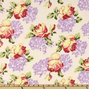   Roses & Hydrangeas Milk Fabric By The Yard Arts, Crafts & Sewing