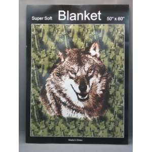  Super Soft Wolf Blanket In Green Leaves 50 x 60 
