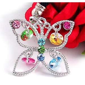   Multi Crystal Butterfly Cell Phone Charm Strap c311 